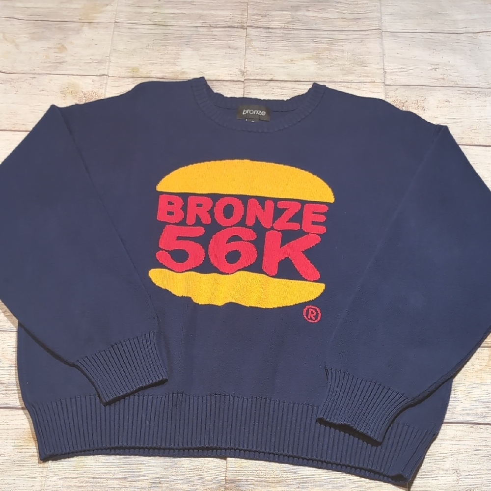 Bronze Men's 56k Burger Crewneck Navy Sweater Size M